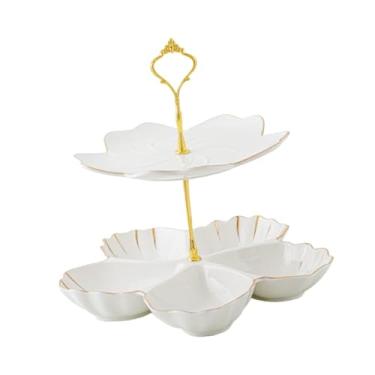 Imagem de Generic Suporte para bolo de cerâmica em camadas Suporte para cupcake de porcelana Expositor de sobremesas de frutas com alça de transporte Suporte para, 2 Camadas Branco