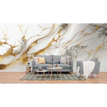Imagem de Papel de Parede Painel 3D Mármore Branco Fio Dourado 4M Revestimento A