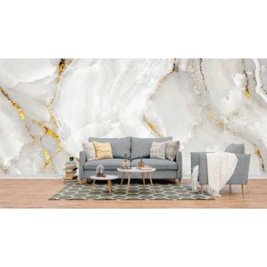 Imagem de Papel de Parede Painel 3D Mármore Branco Dourado 4M Viníl Revestimento