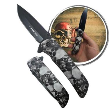 Imagem de Canivete Faca Semiautomático Estampa Caveira Zumbi Bolso Dobrável Lâmi