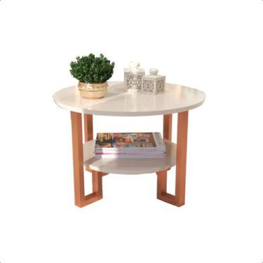Imagem de Mesa De Centro Redonda 2 Tampos Pés Cobre  Off-white - RDS Metalúrgica
