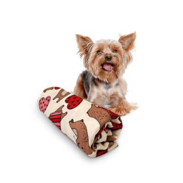 Imagem de Manta Microfibra Pet Cachorro Estampa Urso Corações 70x100 - PRESENTE-