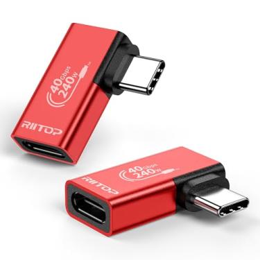 Imagem de RIITOP Adaptador USB C de ângulo reto [pacote com 2], extensor USB C de 90 graus 240W 40Gbps USB4 tipo C conector compatível com iPhone 15 Plus Pro Max, Steam Deck, Switch, ROG Ally