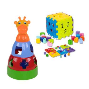 Imagem de Kit Cubo Pedagógico Gigante Criança e Girafa Brinquedo de Empilhar - P