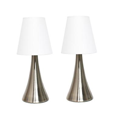 Imagem de Simple Designs Home LT2014-WHT-2PK Valencia Luminária de mesa de níquel escovado com persianas de tecido, níquel escovado/branco (pacote com 2)