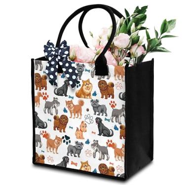 Imagem de Sacola de cachorro para mulheres, bolsa de cachorro fofa, sacola de lona para cães, para viagens, compras, academia, presente para amantes de cães, sacola com fita, sacola de praia estética para