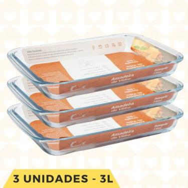 Imagem de 3 UN - Travessa Vidro Retangular 3L Vidro Resistente Cozinha - CasaVit