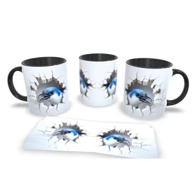 Imagem de Caneca Preta de Porcelana Personalizadas Arte Espelhada em 3D Animais (Passaro 8)