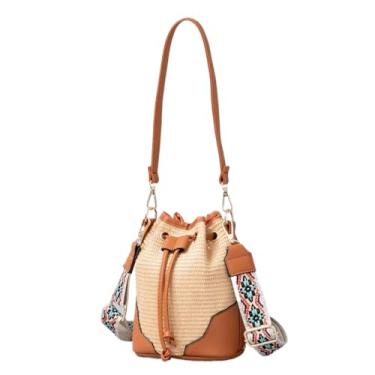 Imagem de FALLELF Bolsa de palha bolsas de palha para mulheres, bolsas de ombro transversais para mulheres, bolsa de tecido de grama de praia (boquete, amarelo), Amarelo