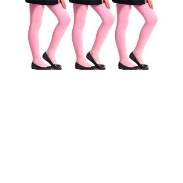 Imagem de Kit com 3 Meias Calças Infantil Fio 70 Canelada Selene 9500-001, Rosa,