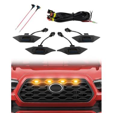 Imagem de Kit atualizado de 4 peças de luzes de grade LED com dois adaptadores de fusíveis compatível com Toyota Tacoma TRD Off Road e Sport 2020 2021 2022 2023 (luz âmbar com revestimento preto)