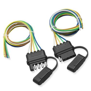 Imagem de Arreio de reboque plano de 5 vias de lã vermelha de 78,7 cm extensão cabo conector soquete para carro caminhão vans barco reboque Marine Caravans 5 pinos reboque fiação