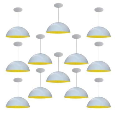 Imagem de Kit 12 Luminária Pendente Meia Lua 34cm Com Interior Amarelo Com Fiaçã