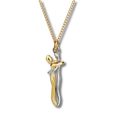 Imagem de Colar Feminino "Abraço Eterno" – Pingente de Cobre Dourado 3,2cm, Corrente 40cm – Acompanha Bolsa de Veludo