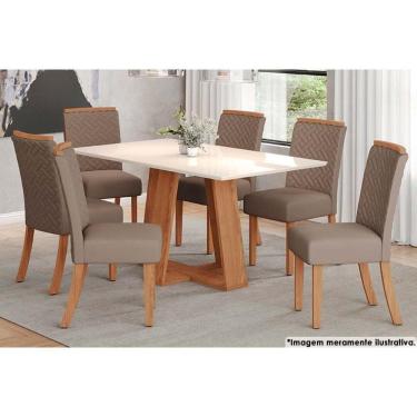Imagem de Sala De Jantar Lins com Tampo Reto 160x90cm E 6 Cadeiras Malu Nature marrom Amêndoa