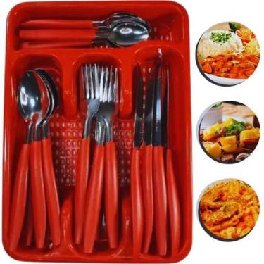 Imagem de Jogo de 25 Talheres Colheres Facas Garfos Faqueiro Estojo Organizador 