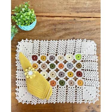 Imagem de Bandeja Retangular 40x30cm Moeda Color Crochê Artesanal - Maria Croche