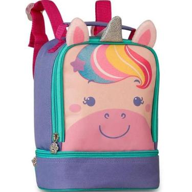 Imagem de Bolsa Térmica Lancheira Criança Rosa Unicórnio Feminina De Costas Clio