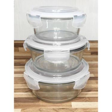 Imagem de Jogo 3 Tamanhos Pote Vidro Hermético Marmita Kit Redondo - Quality Hou