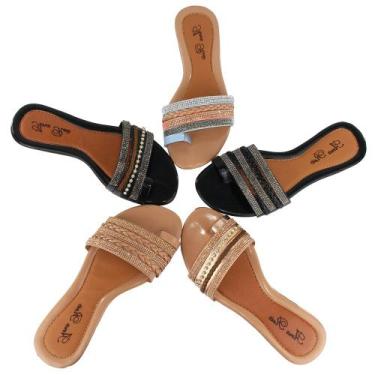 Imagem de Kit 2 Rasteirinhas Feminina Strass Diamante Confort - Bono, Preto, Pre