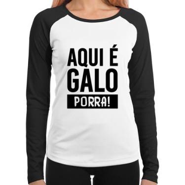 Imagem de Baby Look Raglan Aqui é galo  Manga Longa - Foca na Moda, Branco, Pret