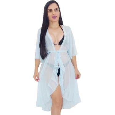 Imagem de Chemise saída de praia com babados manga 3/4 cinto ajustável - Tropica
