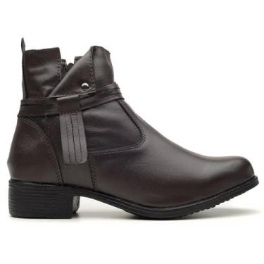 Imagem de Bota Coturno Feminino Couro Legítimo com Salto - Sollano, Marrom, 37