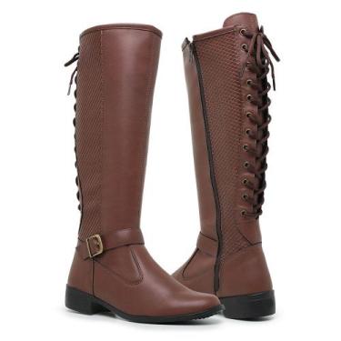 Imagem de Bota de Inverno Feminina Cano Longo Gmm Shoes Conforto 11653, Marrom c