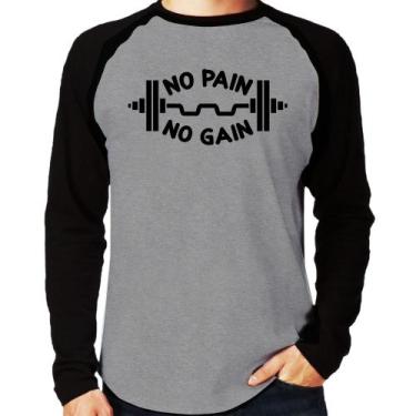 Imagem de Camiseta Raglan No Pain No Gain Manga Longa - Foca na Moda, Cinza, Pre