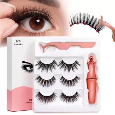 Imagem de Cilios Postiços Magneticos 03 Pares + Delineador + Pinça - SLU 