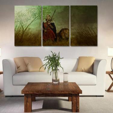 Imagem de Quadros mosaico tigre e leão med. 105x65 ps 2mm adesivo fosco borda in