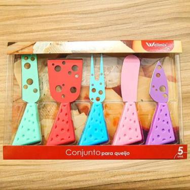 Imagem de Conjunto Cortador Facas Queijo Frios Petiscos 5 Peças - Wellmix Colori