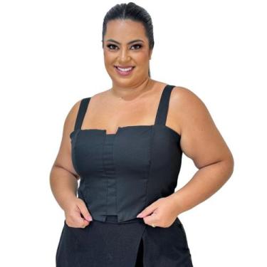 Imagem de Cropped Top Plus Size Alfaiataria Luxo Com Detalhe Lastex Moda Feminin