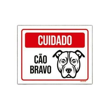 Imagem de Placa Sinalização - Cuidado Cão Bravo Preto Branco 36X46