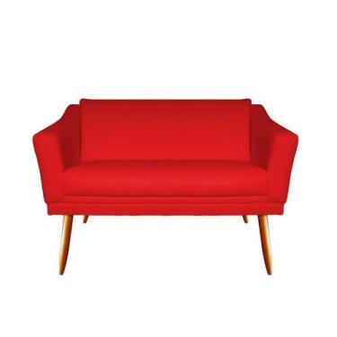 Imagem de Namoradeira Decorativa Agatha Suede Vermelho 2 Lugares Pés Madeira Mz 
