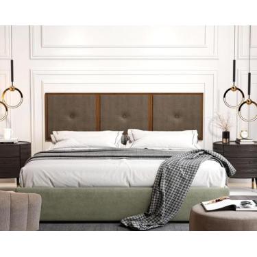 Imagem de Painel Cabeceira Box King 1,95 Detalhe Madeira Suede Marrom - Comprar 