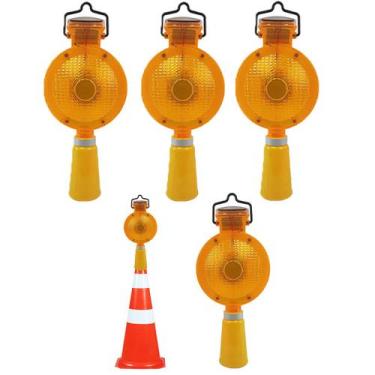 Imagem de Sinalizador Viario Solar Cone Kit 4 Uni Sinalizaçao Iluminaçao Seguran