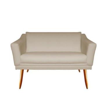 Imagem de Namoradeira Decorativa Agatha Couro Bege 2 Lugares Pés Madeira Ms Deco