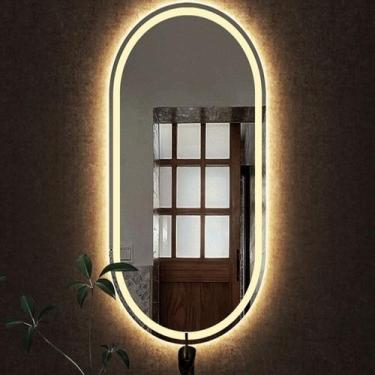 Imagem de Espelho jateado Oval Iluminado com led quente - 50x100cm - Woodglass
