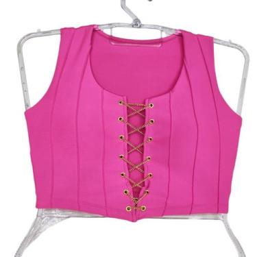 Imagem de Cropped de alças largas e detalhe de corrente frontal malha suplex com