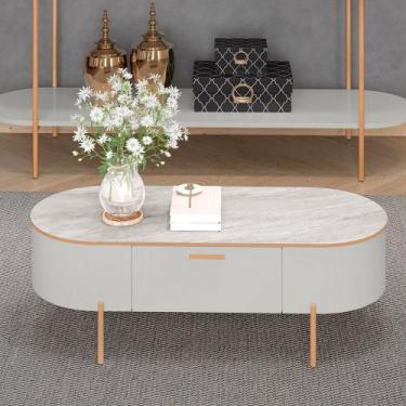 Imagem de Mesa de Centro Decorativa Bento 1 Gaveta Pés Metálicos Dourados Fendi/