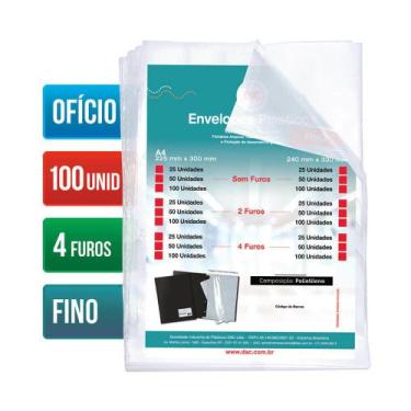 Imagem de Envelope Plástico Ofício Fino 4 Furos - 24x33 - C/ 100 Unid. - DAC