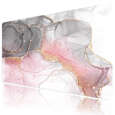Imagem de LB Tapete de mouse de mármore rosa dourado cinza e branco tapete de mesa de mármore para teclado e mouse, tapete de mesa grande para jogos, base de borracha, mouse pad para mesa, jogos, escritório,