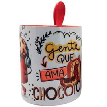 Imagem de Caneca Vermelha com colher Gente que ama Chocotone + chaveiro