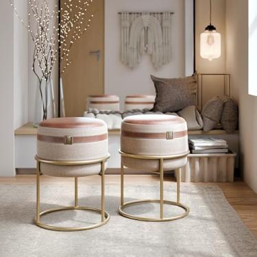 Imagem de kit 2 Puff Puf Banqueta Sala Pés De Ferro Redondo Dallas - Bege