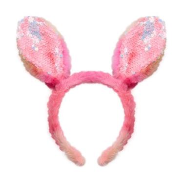 Imagem de Guqqeuc Tiara de pelúcia com orelhas de coelho com glitter para mulheres, meninas, faixa de cabelo de lantejoulas, orelha de coelho, argola de cabelo para festa de Páscoa, acessórios de cabelo para