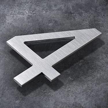 Imagem de Números de casa modernos - Número de endereço residencial flutuante de 25,7 cm de fora/acabamento em alumínio escovado polido/prata número 4