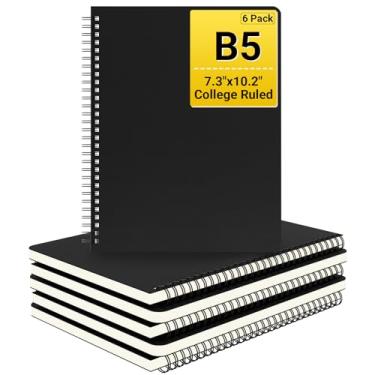 Imagem de EUSOAR Caderno espiral pautado universitário, B5 6 pacotes 7,3" x 10,2" 120 páginas capa dura preta pautada viagem caderno de anotações, caderno de esboços, livro diário de assuntos de negócios de escritório para estudantes