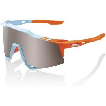 Imagem de 100% Óculos de sol esportivos de ciclismo SPEEDCRAFT com lentes intercambiáveis HD em armação TR90 leve, Lente espelhada prateada hiper em dois tons, tamanho �nico