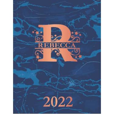 Imagem de Rebecca: 2022. Personalized Name Weekly Planner Diary 2022. Monogram Letter R Notebook Planner. Blue Marble & Rose Gold Cover. Datebook Calendar Schedule